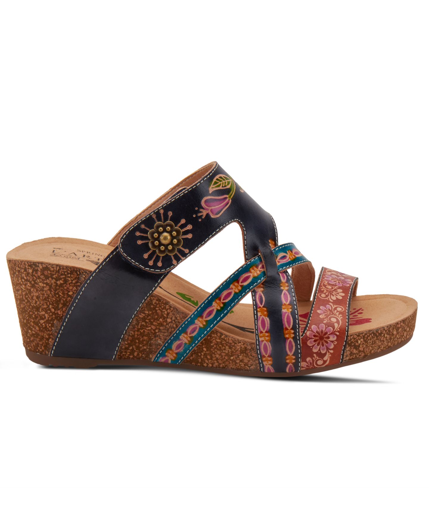 Женские сандалии L'Artiste Swan Slide Wedge with Hand-Painted Design, цвет: Тёмно-синий разноцветный — фото 2