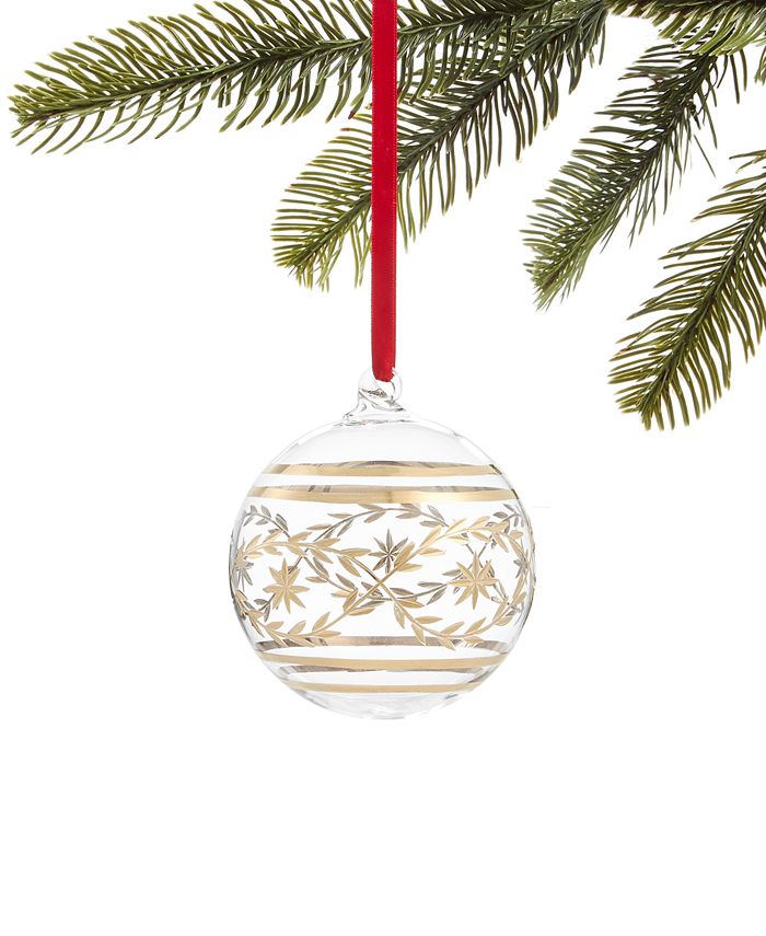 Holiday Lane Evergreen Dreams Clear Glass Ball Ornament with Etched