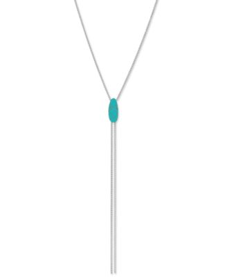 Lucky Brand - Silver-Tone Semi-Precious Turquoise 30" Adjustable Lariat Necklace