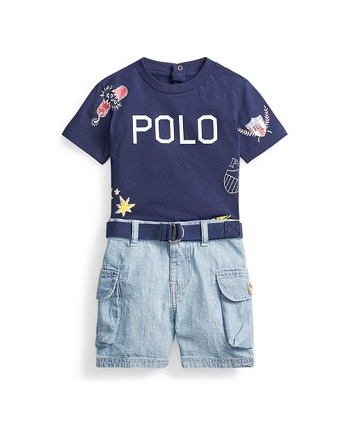 Polo Ralph Lauren Baby Boy Logo Tee And Chambray Short Set
