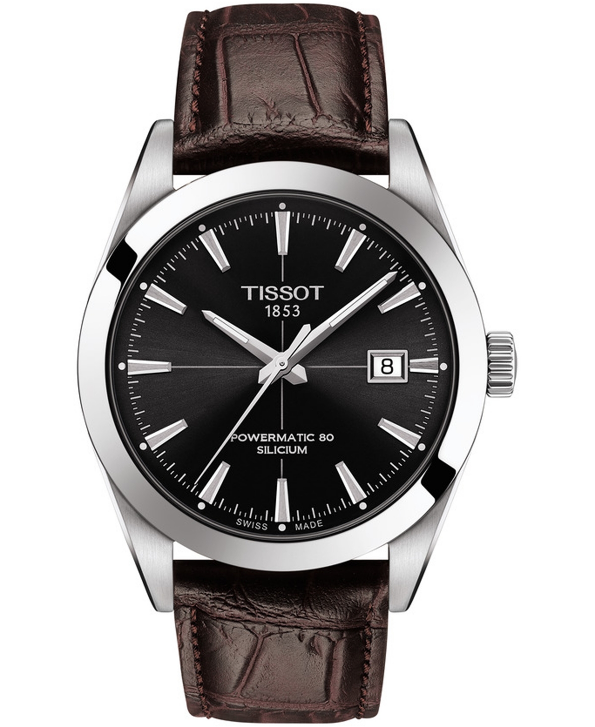 Tissot Men's Swiss Automatic Powermatic 80 Silicium Brown Leather Strap Watch 40mm In Black