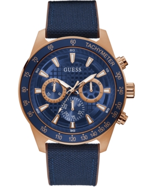 image of Guess Men-s Blue Silicone & Nylon Strap Watch 48mm