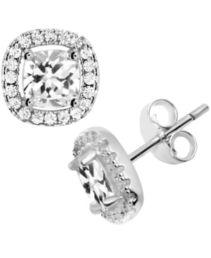 image of Cubic Zirconia Square Halo Stud Earrings in Fine Silver-Plate