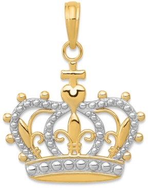 image of Sovereign Crown Charm Pendant in 14k Gold & White Rhodium Plated