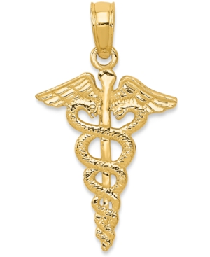 image of Caduceus Charm Pendant in 14k Yellow Gold