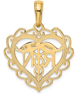 Registered Nurse Open Heart Charm Pendant in 14k Gold