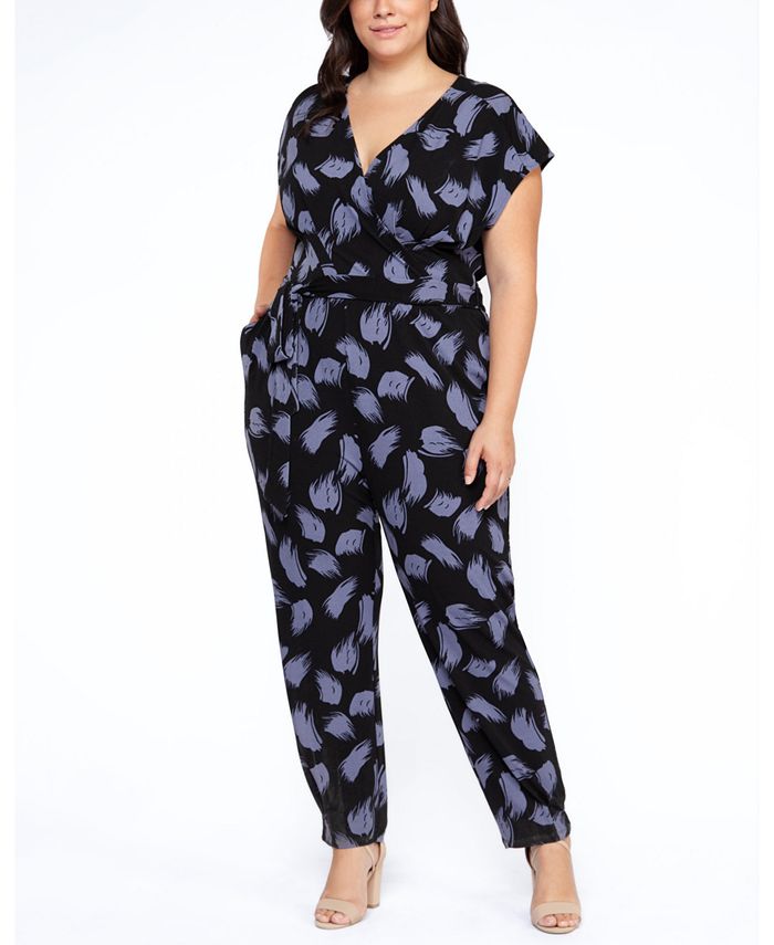 Black Tape Plus Size Abstract Print Belted Jumpsuit - Macy's