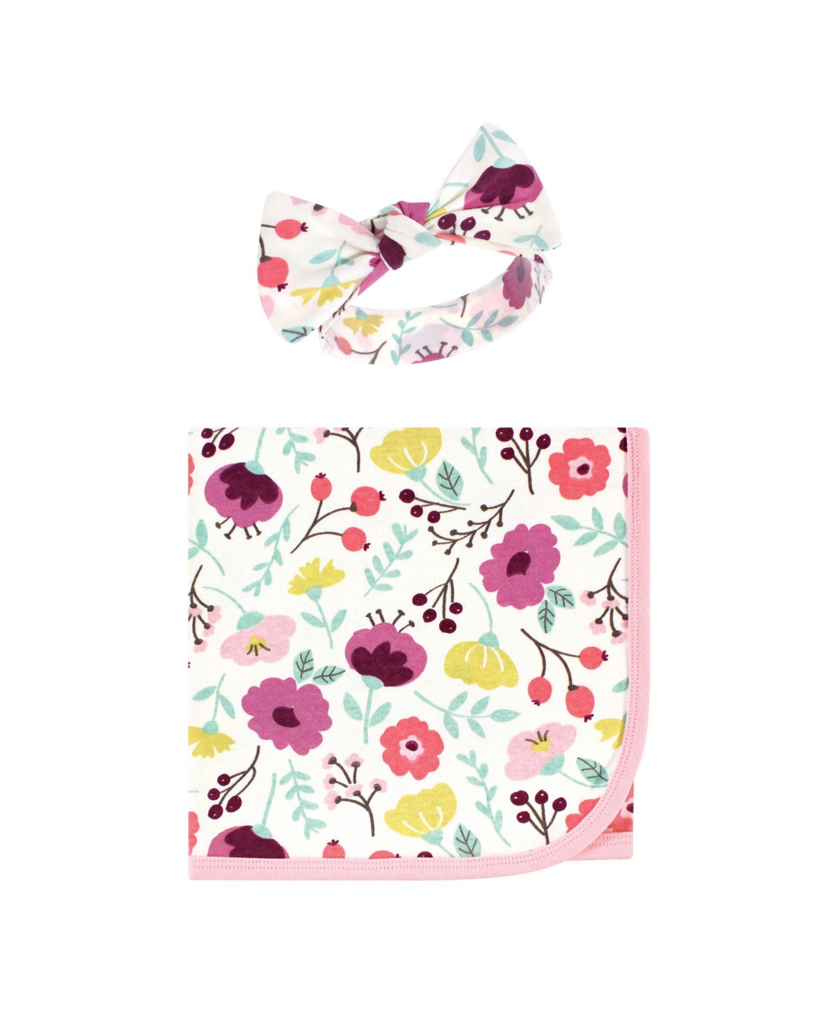 Touched by Nature Girls Natural Cotton Swaddle Blanket and Headband or Cap