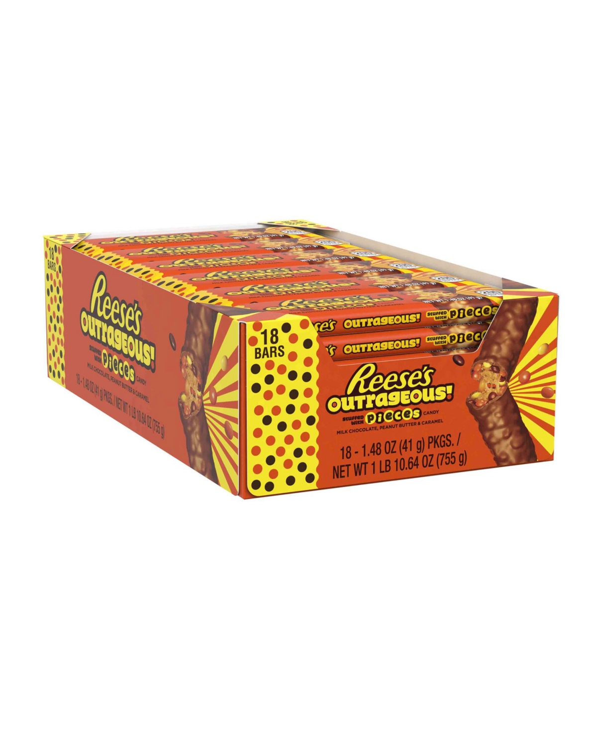 UPC 034000412037 product image for Reese's Outrageous Peanut Butter Chocolate Candy Bar, 1.48 oz, 18 Count | upcitemdb.com