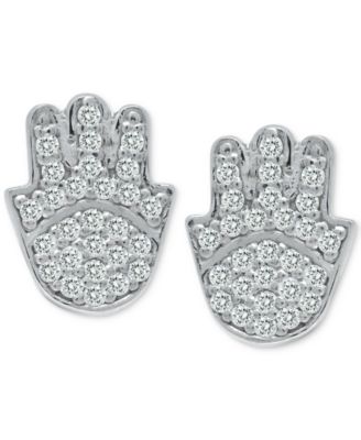 Cubic Zirconia Hamsa Hand Stud Earrings in Sterling Silver, Created for Macy's