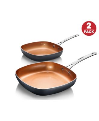 Gotham Steel - Aluminum Ultra-Nonstick Ceramic and Diamond Infused Coating Induction Capable Square 8.5" & 9.5" Fry Pan Set