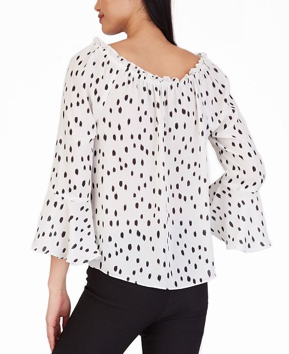 BCX Juniors' Plaid Woven-Front Cutout Blouse Black Size X-Small