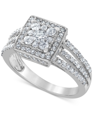 image of Diamond (1 ct. t.w.) Square Halo Cluster Engagement Ring in 14k White Gold