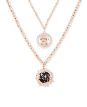 image of Guess Gold-Tone Pave & Jet Logo Layered Pendant Necklace, 16