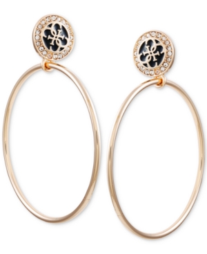 image of Guess Gold-Tone Pave & Jet Logo Drop Hoop Earrings