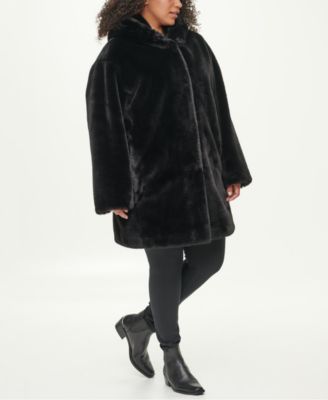 DKNY Plus Size Hooded Faux-Fur Coat