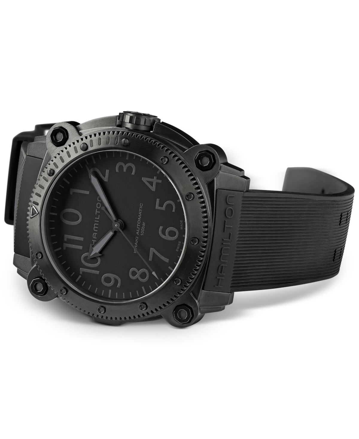 Hamilton Men's Swiss Automatic Khaki Navy BeLOWZERO Black Rubber Strap Watch 46mm