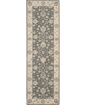 Living Treasures LI16 Gray and Ivory 2'6" x 8' Runner Rug