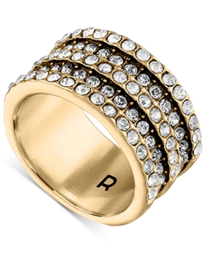image of Rachel Rachel Roy Gold-Tone Crystal Pave Wide Statement Ring