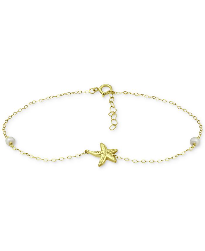 Giani Bernini - Cultured Freshwater Pearl (4mm) & Starfish Ankle Bracelet in 18k Gold-Plated Sterling Silver