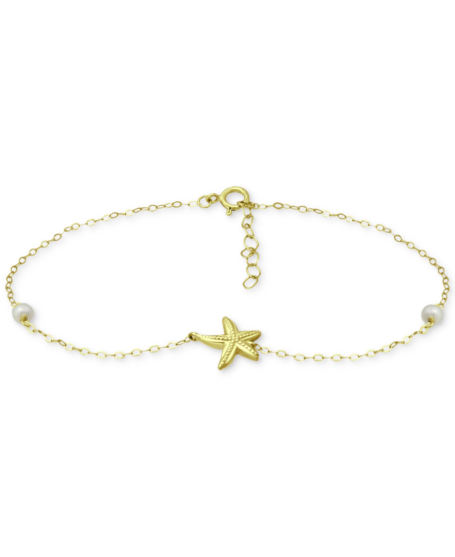 Cultured Freshwater Pearl (4mm) & Starfish Ankle Bracelet in 18k Gold-Plated Sterling Silver
