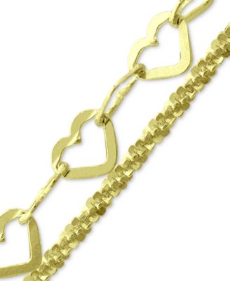 Double Row Heart Ankle Bracelet in 18k Gold-Plated Sterling Silver & Sterling Silver, Created for Macy's