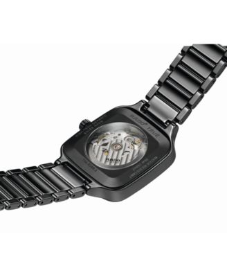 Unisex Swiss Automatic True Square Open Heart Black Ceramic Bracelet Watch 38x38mm