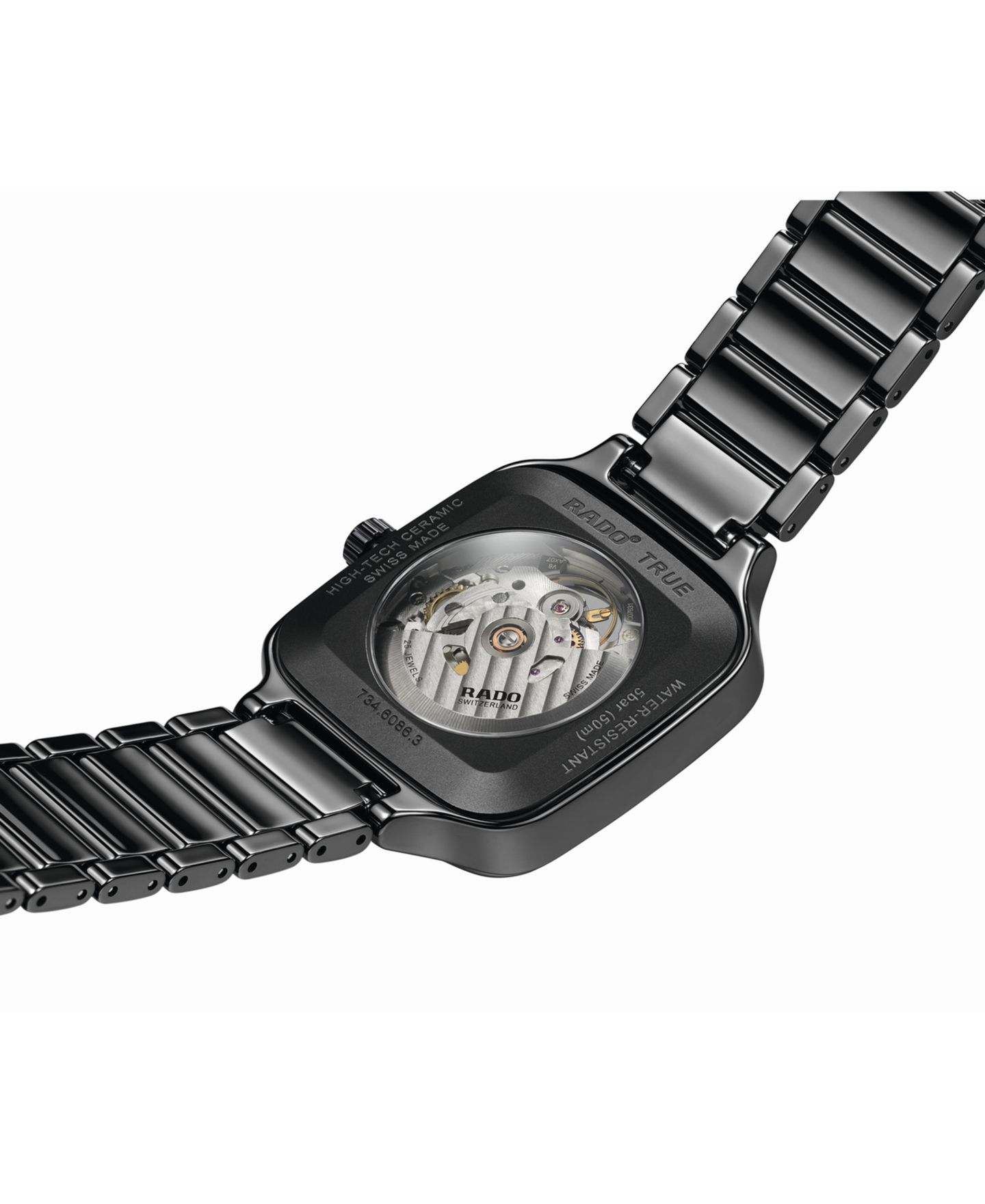 Часы Rado Unisex Swiss Automatic True Square Open Heart Black Ceramic Bracelet Watch 38x38mm — фото 8