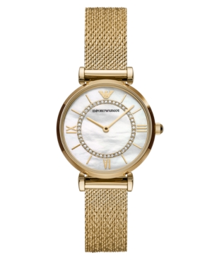 image of Emporio Armani Women-s Gold-Tone Stainless Steel Mesh Bracelet Watch 32mm