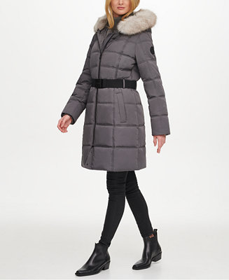 Dkny Belted Faux Fur Trim Hooded Puffer, Dkny Belted Faux Leather Trim Hooded Trench Coat