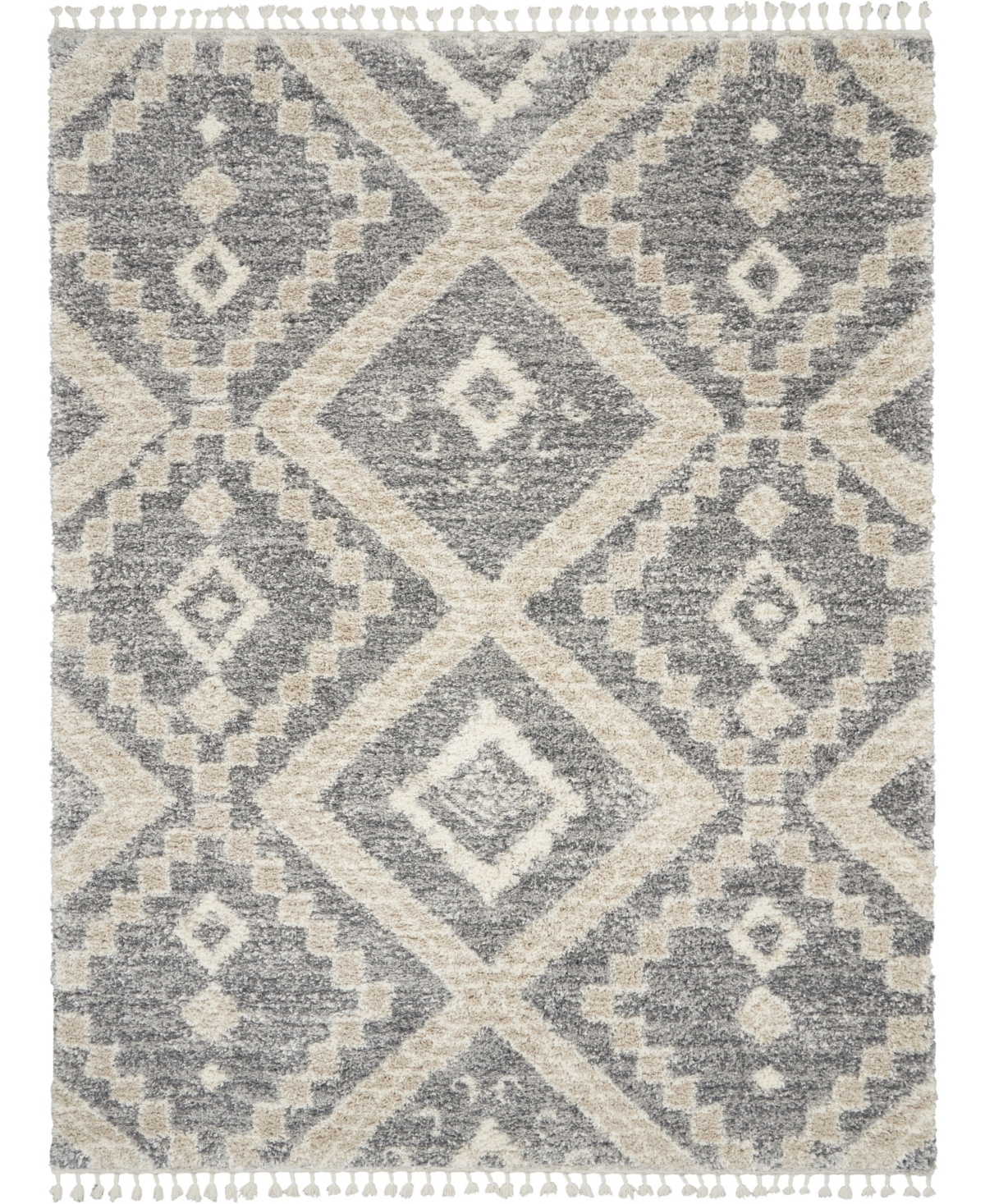 Nourison Home Oslo Shag Osl02 Gray And Ivory 7'10" X 10'6" Area Rug In Gray,ivory