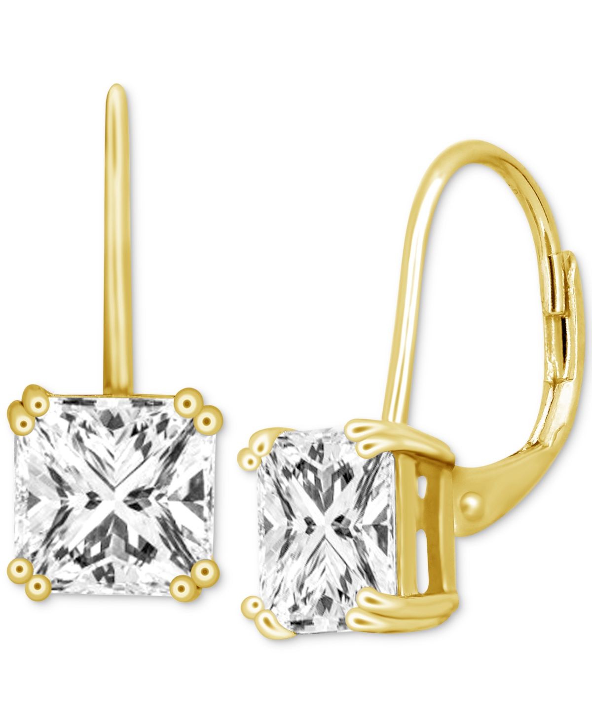Cubic Zirconia Square Drop Earrings in Silver or Gold Plate - Gold