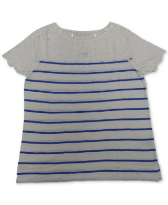 plus size blue and white striped top