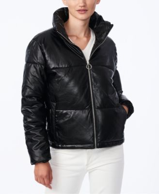 Collection B Juniors' Faux-Leather Puffer Coat - Macy's