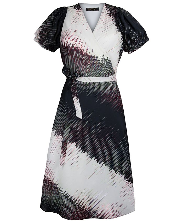 Christian Siriano New York Abstract-Print Chiffon Faux-Wrap Midi Dress ...