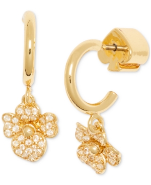 image of Kate Spade New York Gold-Tone Pave Flower Charm Hoop Earrings
