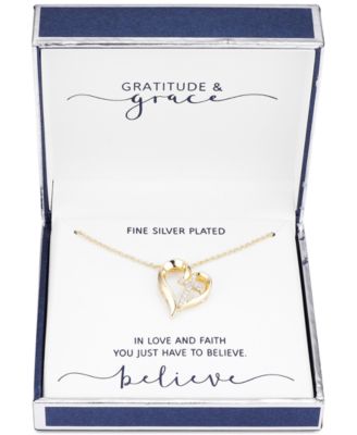 Unwritten - Cubic Zirconia Cross Heart Pendant Necklace in Gold-Flash, 16" + 2" extender
