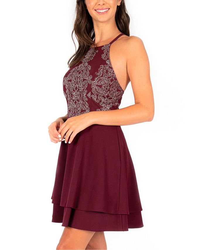 Speechless Juniors' Embellished DoubleLayer Halter Dress Macy's