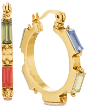 image of Steve Madden Gold-Tone Medium Multicolor Rectangle Crystal Hoop Earrings, 1.12