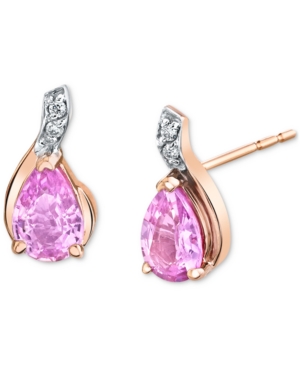 image of Pink Sapphire (1 ct. t.w.) & Diamond Accent Stud Earrings in 14k Rose Gold