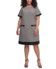 Plus Size Short-Sleeve Houndstooth Dress