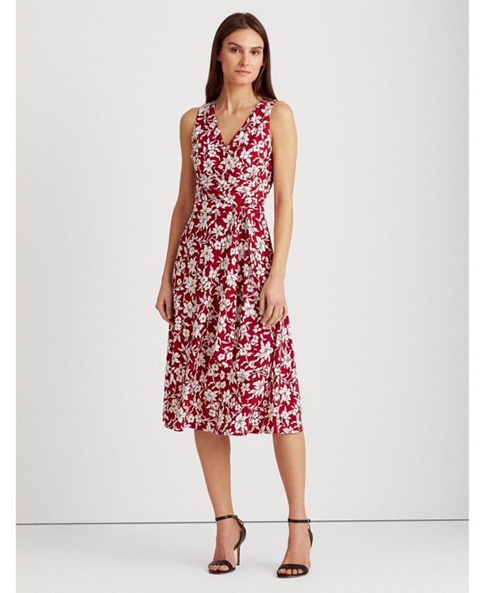 Lauren Ralph Lauren Floral Tie-Waist Jersey Dress - Macy's