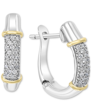 image of Effy Diamond Hoop Earrings (1/6 ct. t.w.) in Sterling Silver & 18k Gold-Plate