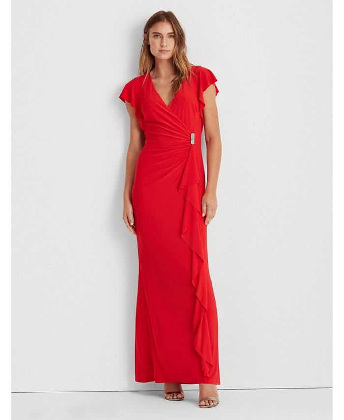 Lauren Ralph Lauren Flutter-Sleeve Gown & Reviews - Dresses - Women - Macy's