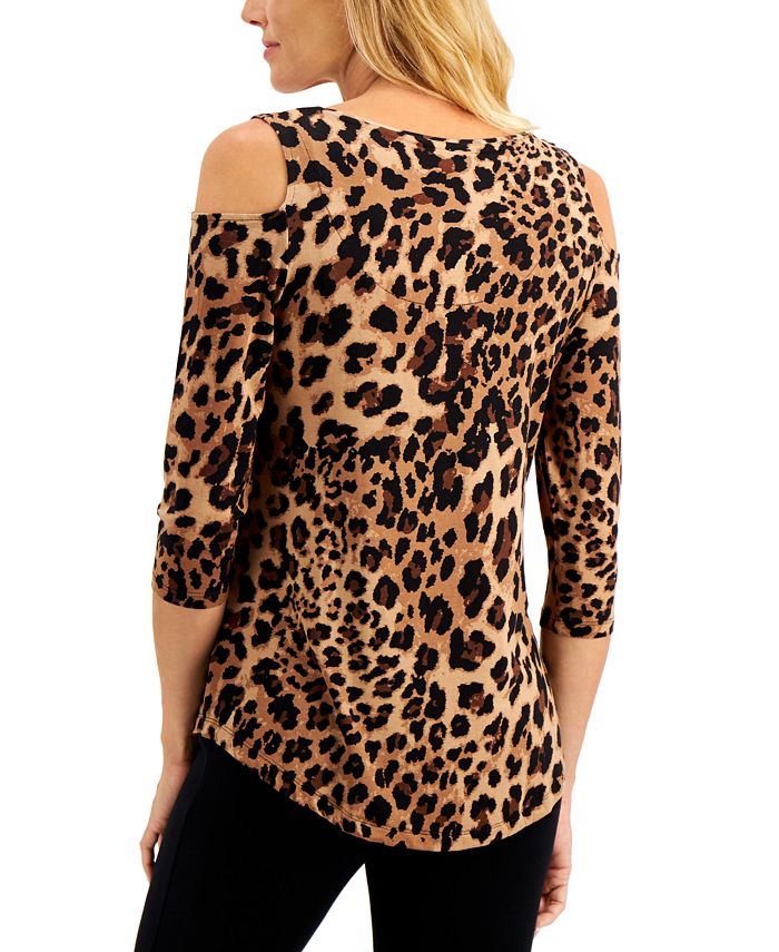 JM Collection Cheetah-Print Cold-Shoulder Top, Created for Macy's ...