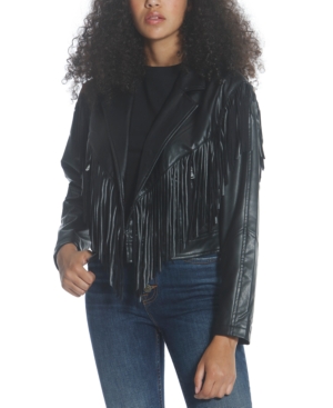 image of Vigoss Fringed Faux-Leather Jacket