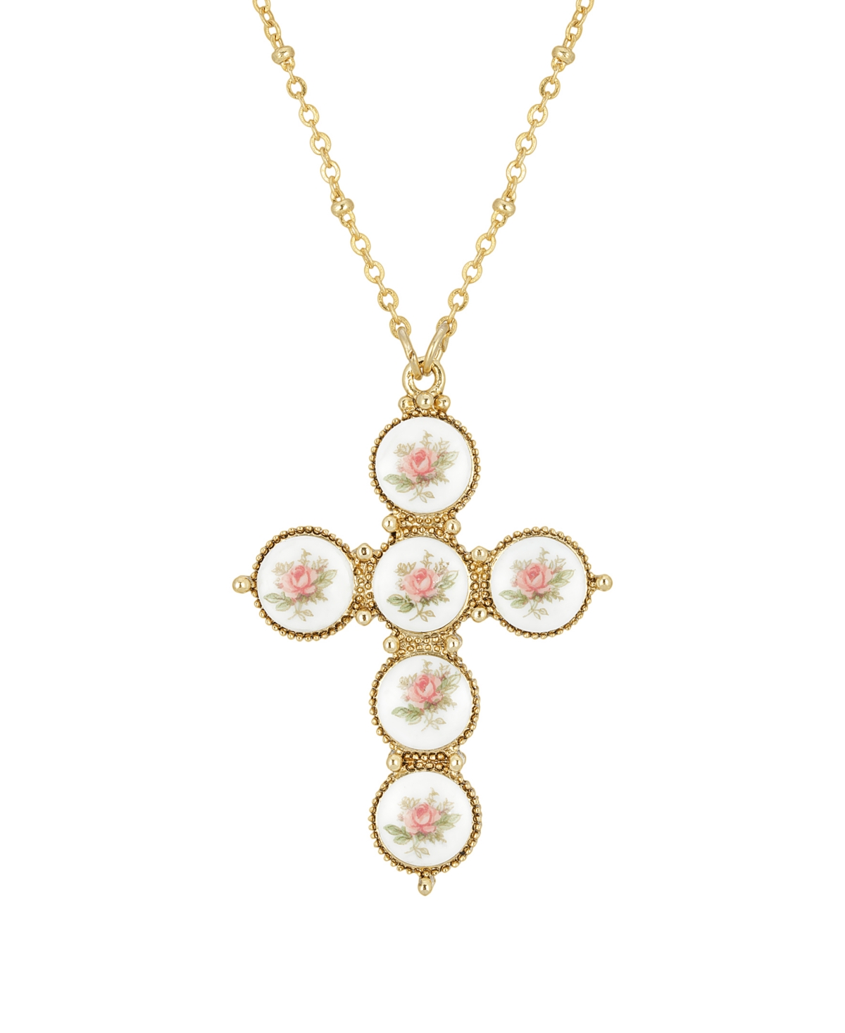 Shop 2028 Gold-tone Pink Flower Decal Cross 30" Necklace