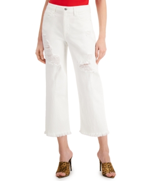 image of Guess Ripped Cropped Wide-Leg Jeans