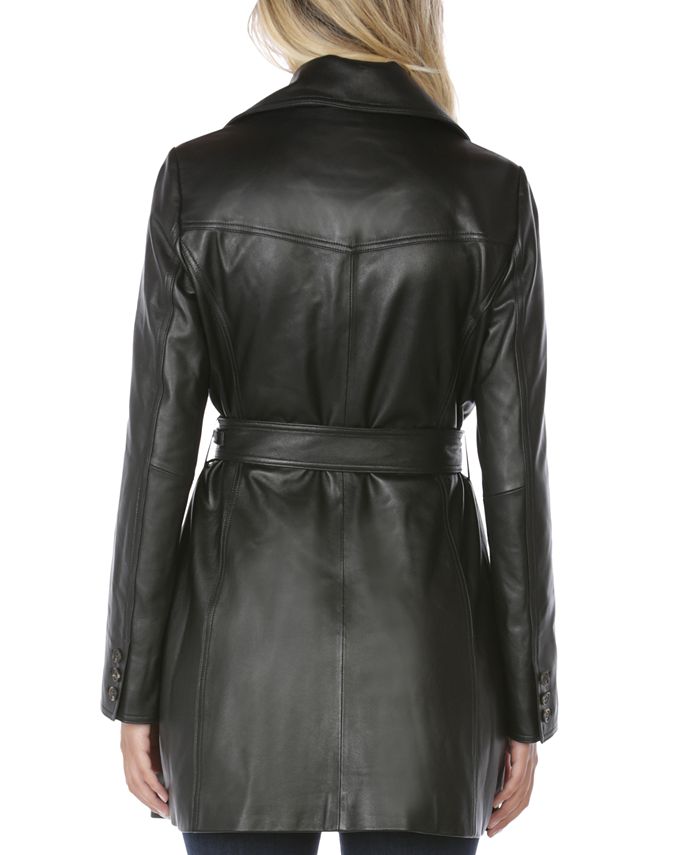 Tahari Belted Leather Trench Coat - Macy's