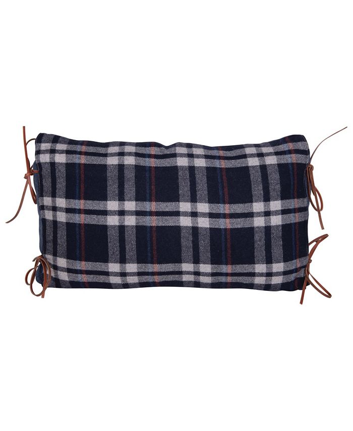 CREATIVE COOP INC Plaid Cotton Flannel Lumbar Pillow with Leather Ties